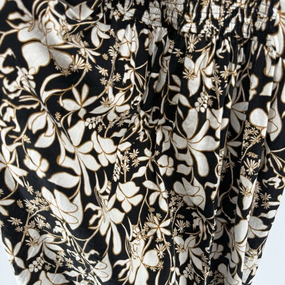 Ava & Viv Black Floral Ruffle Maxi Linen‎ Blend Dress Women 3X Vacation Resort